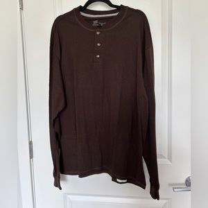 HANES Beefy Henley brown long sleeve with brown buttons| size XL